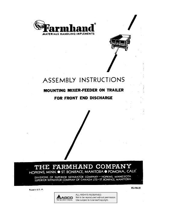 AGCO Mixer Feeder (trailer front end discharge mounting) Operator Manual FS11821 English