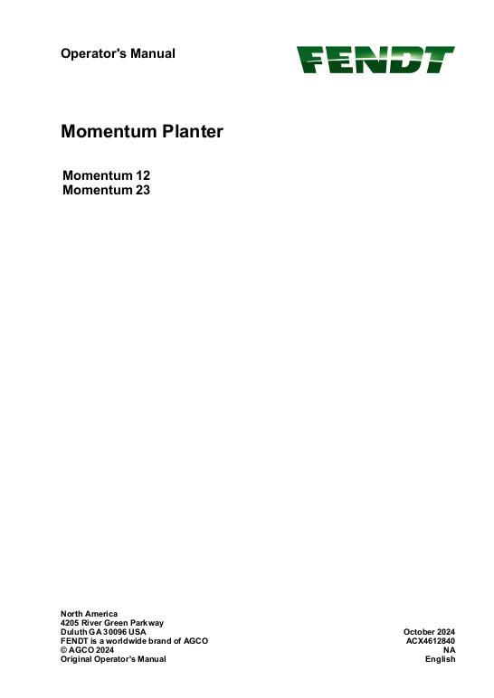 AGCO Momentum 12 Momentum 13 Planter Operator Manual ACX4612840 English