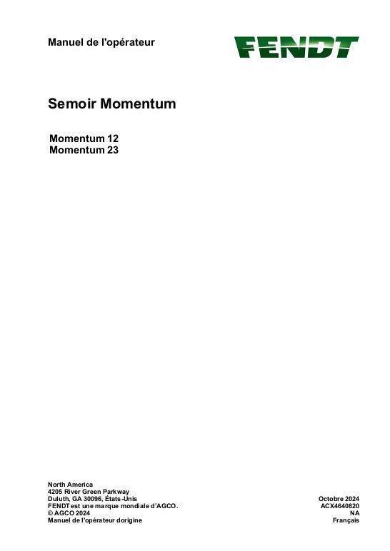 AGCO Momentum 12 Momentum 23 Planter Operator Manual ACX4640820 French