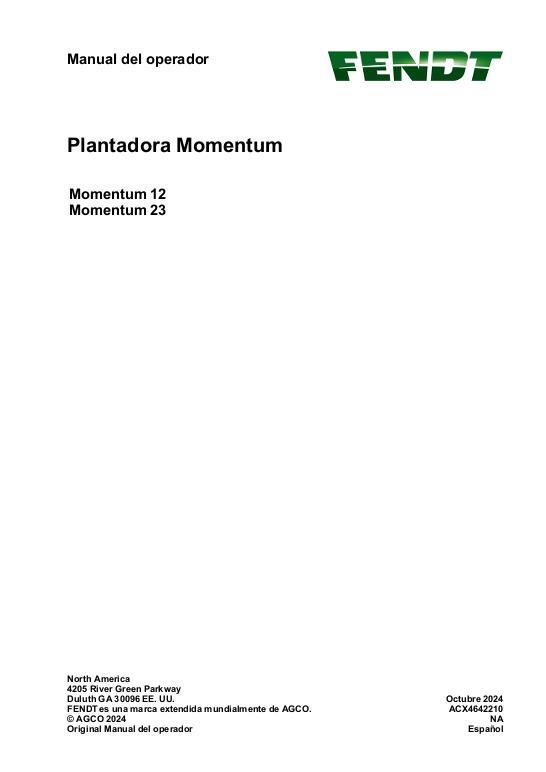 AGCO Momentum 12 Momentum 23 Planter Operator Manual ACX4642210 Spanish