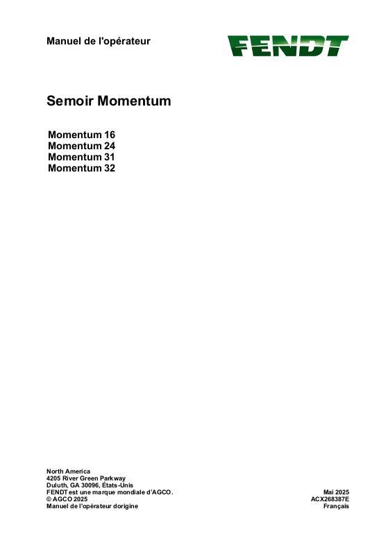 AGCO Momentum 16 Momentum 24 Momentum 31 Momentum 32 Planter Operator Manual ACX268387E French