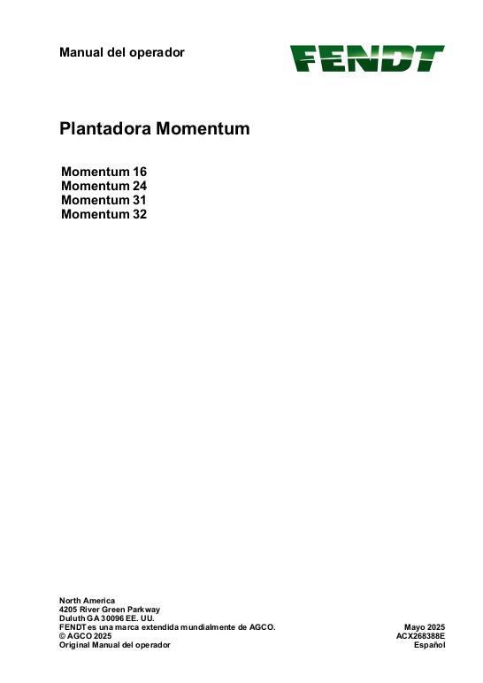 AGCO Momentum 16 Momentum 24 Momentum 31 Momentum 32 Planter Operator Manual ACX268388E English
