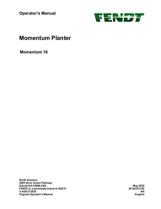 AGCO Momentum 16 Planter Operator Manual ACX257215E English
