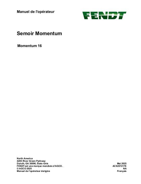 AGCO Momentum 16 Planter Operator Manual ACX257217E French