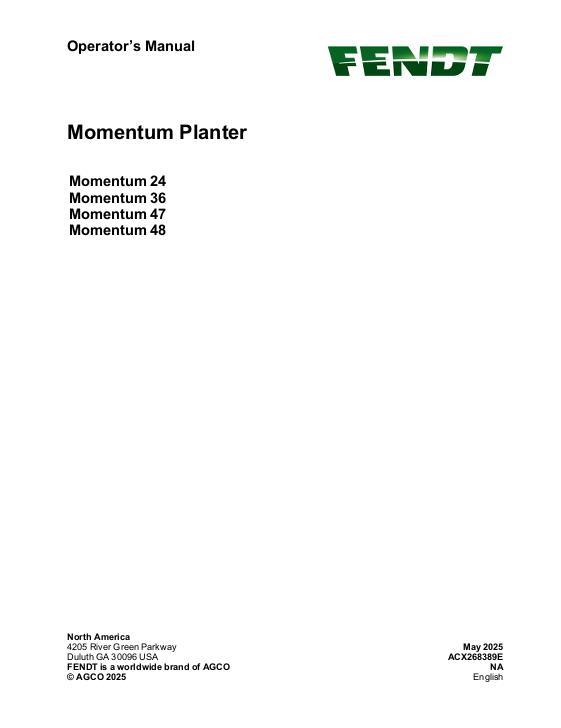 AGCO Momentum 24 Momentum 36 Momentum 47 Momentum 48 Planter Operator Manual ACX268389E English