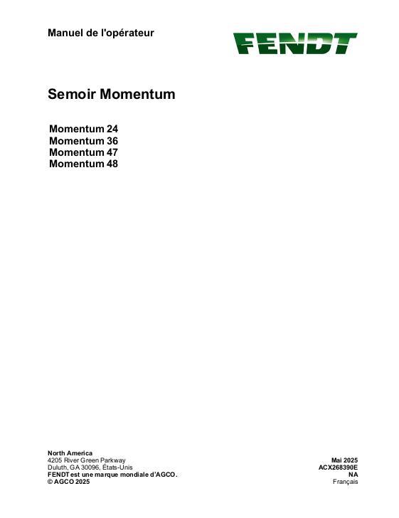 AGCO Momentum 24 Momentum 36 Momentum 47 Momentum 48 Planter Operator Manual ACX268390E French