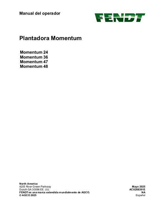 AGCO Momentum 24 Momentum 36 Momentum 47 Momentum 48 Planter Operator Manual ACX268391E Spanish