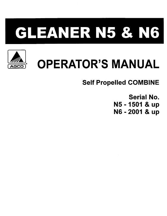 AGCO N5 (1501-3000) N6 (2001-3500) Combine Operator Manual 71319289 English