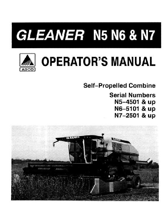 AGCO N5 (4501-5400) N6 (5101-6200) N7 (2501-3500) Combine Operator Manual 71329369 English