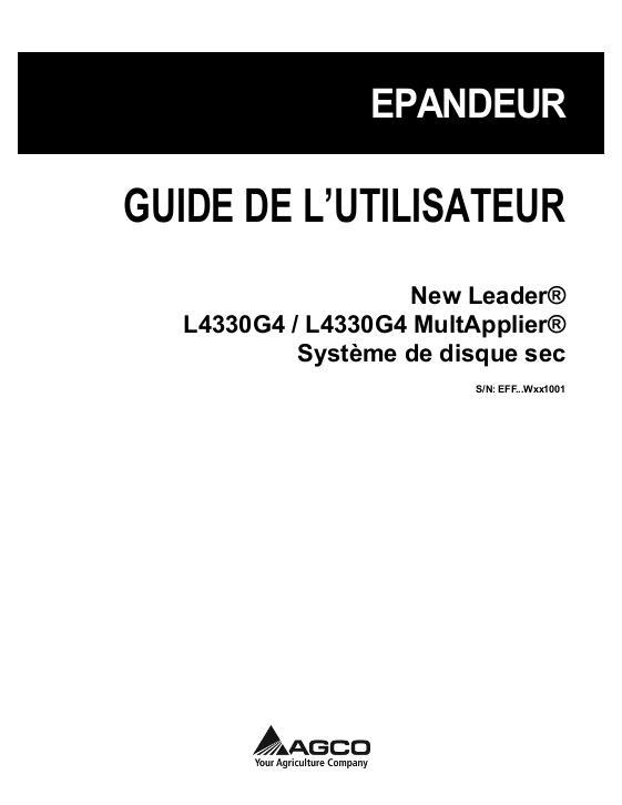 AGCO NL L4330G4 L4330G4 MultApplier (système-disque sec, eff Wxx1001) Operator Manual 551990D1B French