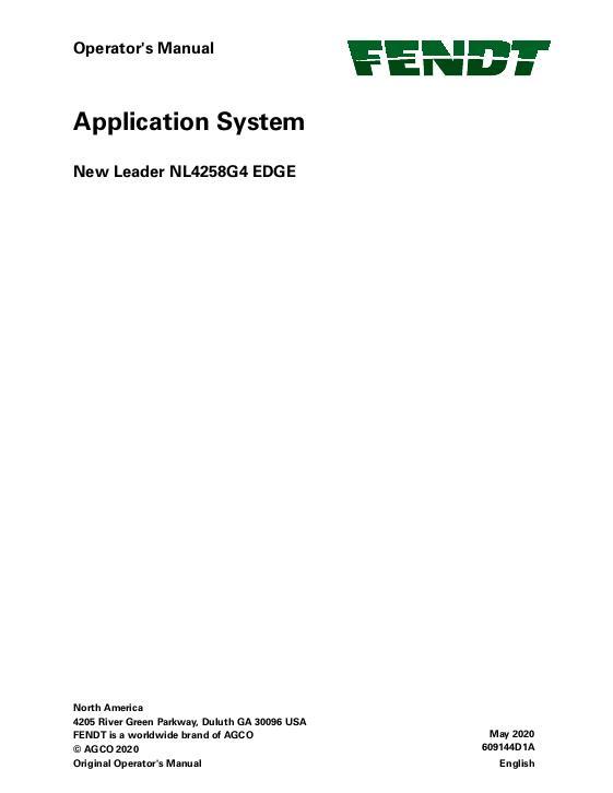 AGCO NL4258G4 EDGE RoGator (system) Operator Manual 609144D1A English