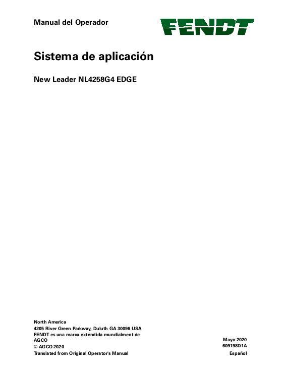 AGCO NL4258G4 EDGE RoGator (system) Operator Manual 609198D1A Spanish