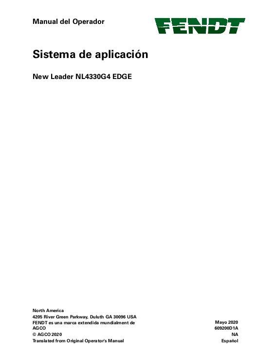 AGCO NL4330G4 EDGE RoGator (system) Operator Manual 609200D1A Spanish