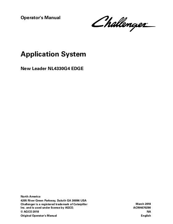 AGCO NL4330G4 EDGE RoGator (system) Operator Manual ACW4670290 English