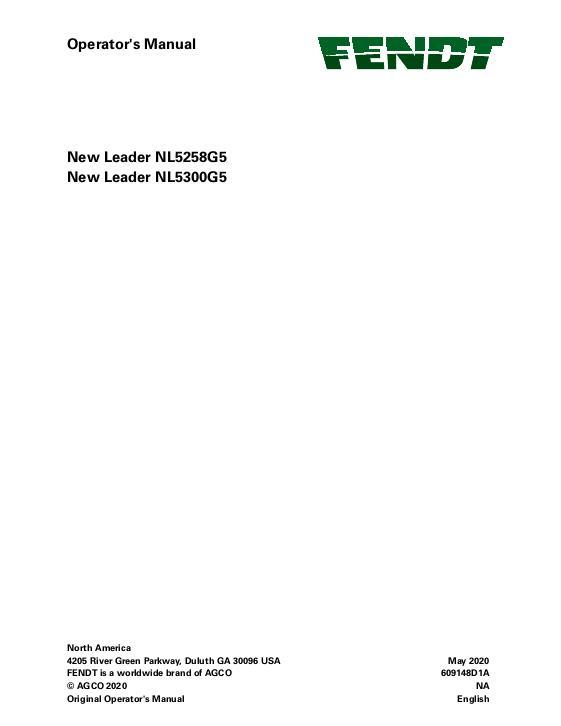 AGCO NL5258G5 NL5300G5 RoGator (system) Operator Manual 609148D1A English