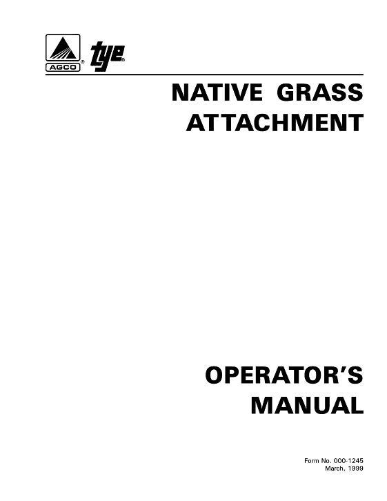 AGCO Native Grass Attachment (1999) Operator Manual 000-1245 English