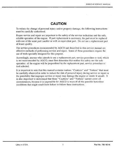 AGCO Navistar 40 Series Engine Service Manual 79016316 English