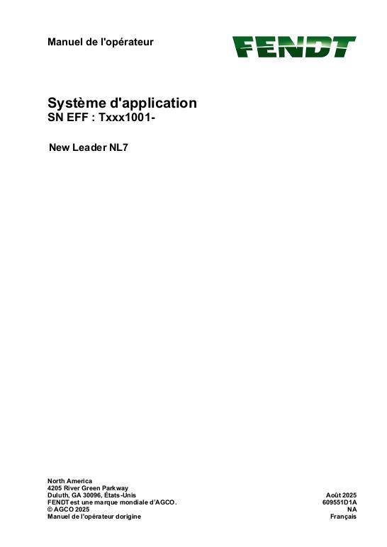 AGCO New Leader NL7 Operator Manual 609551D1A French