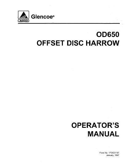 AGCO OD650 Offset Disc Harrow (1997) Operator Manual 1PD523197 English