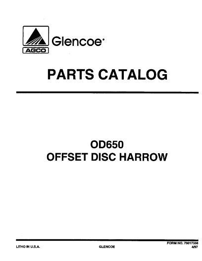 AGCO OD650 Offset Disc Harrow (1997) Parts Book 79017356 English