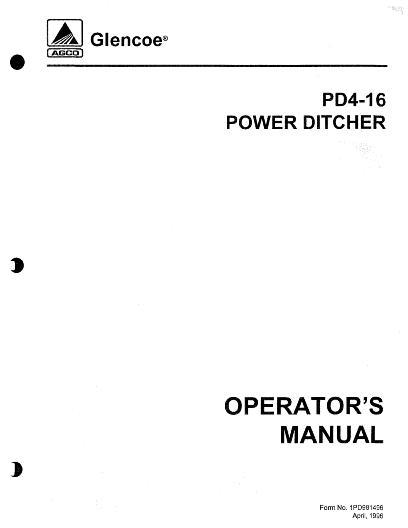 AGCO PD4-16 Power Ditcher (1996) Operator Manual 1PD981496 English