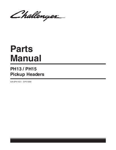 AGCO PH13 PH15 Pickup Header (eff sn SP41501) Parts Book 79023780B English