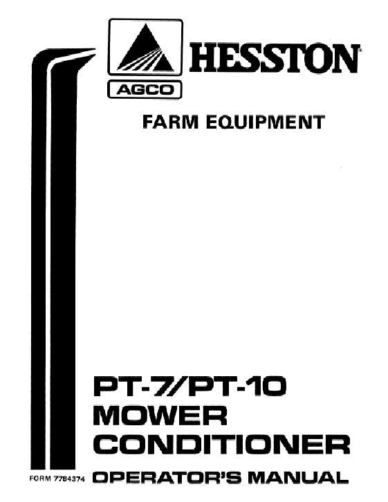 AGCO PT7 PT10 Mower Conditioner (pull-type, 1970-78) Operator Manual 7784374 English