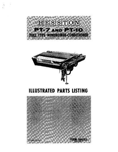AGCO PT7 PT10 Mower Conditioner (pull-type, 1971) Parts Book 884783 English