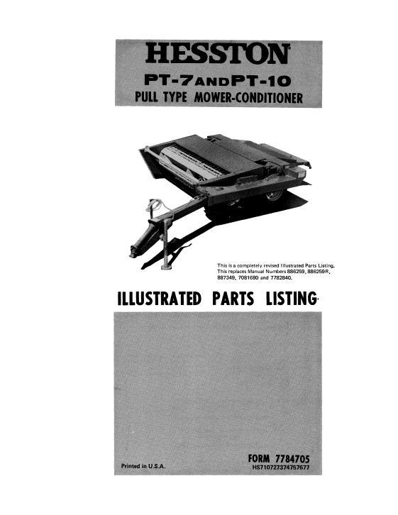 AGCO PT7 PT10 Mower Conditioner (pull-type, 1972-78) Parts Book 7784705 English