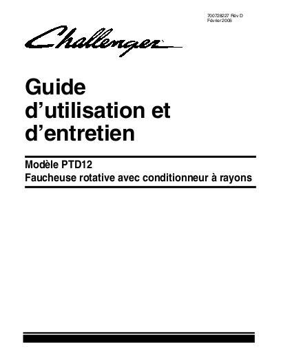 AGCO PTD12 Mower Conditioner (rotary) Operator Manual 700728227D French