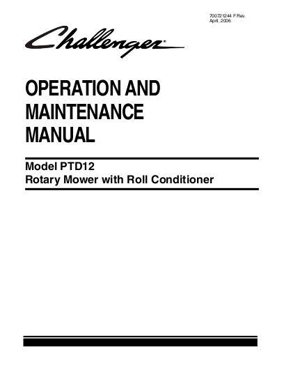 AGCO PTD12 Rotary Mower Conditioner (with roll conditioner) Operator Manual 700721244F English