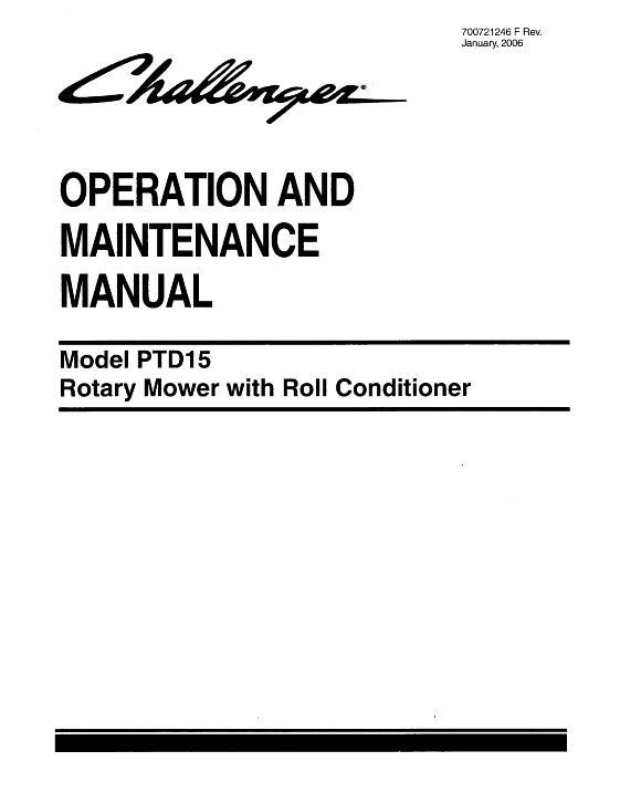 AGCO PTD15 Rotary Mower Conditioner Operator Manual 700721246F English