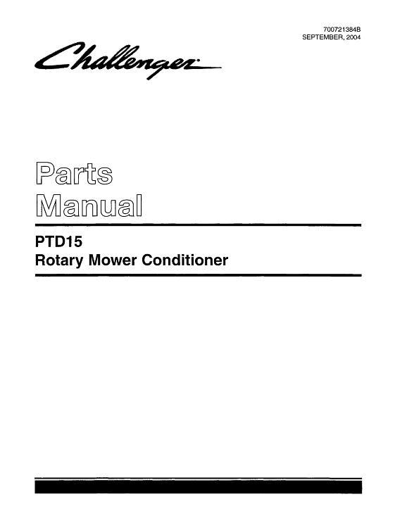 AGCO PTD15 Rotary Mower Conditioner Parts Book 700721384B English