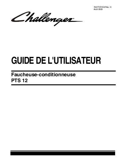 AGCO PTS12 Mower Conditioner Operator Manual 700727018H French