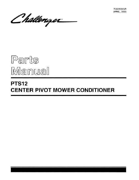 AGCO PTS12 Mower Conditioner (center pivot) Parts Book 700722365A English