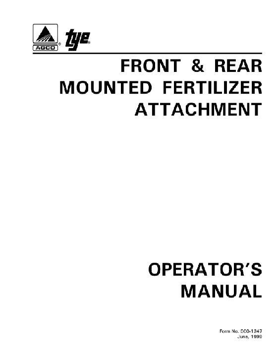 AGCO Planter Fertilizer Attachment (front & rear mounted, 1999) Operator Manual 000-1247 English