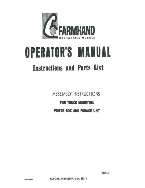 AGCO Power Box & Forage Unit (for truck mount) Operator Manual FS11621 English