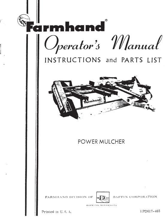 AGCO Power Mulcher (1965) Operator Manual 1PD617465 English