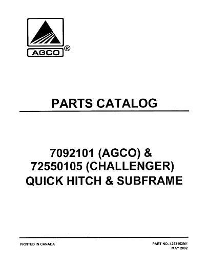 AGCO Quick Hitch & Subframe (Agco 7092101 & Challenger 7255105) Parts Book 4263152M1 English