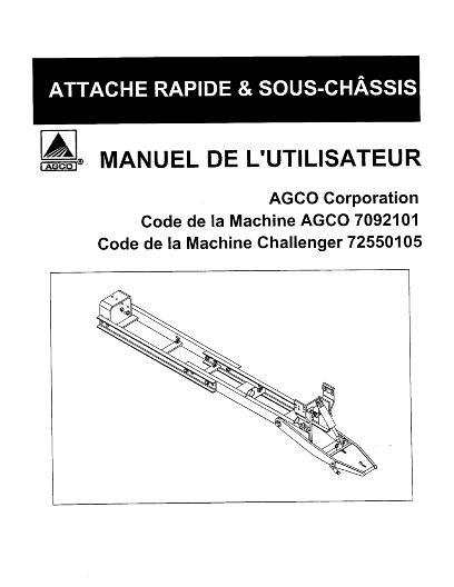 AGCO Quick Hitch & Subframe (accessory codes 7092101 & 7255105) Operator Manual 4263153M1 French