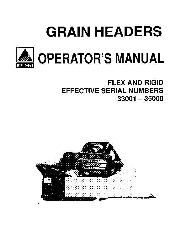 AGCO R Grain Header (series 3, flex rigid, eff sn 33001-35000) Operator Manual 71369198 English