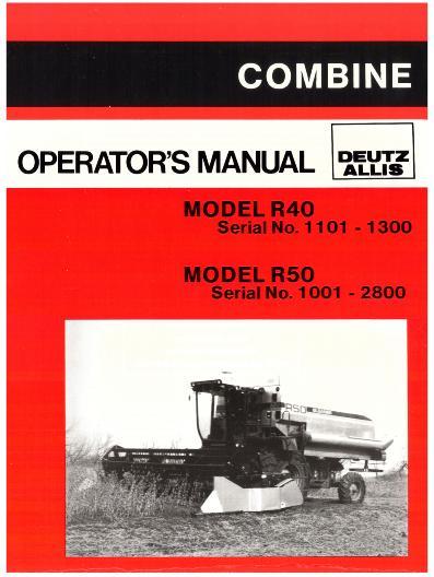 AGCO R40 (sn 1101-1300) R50 (sn 1001-2800) Combine Operator Manual 71357646 English