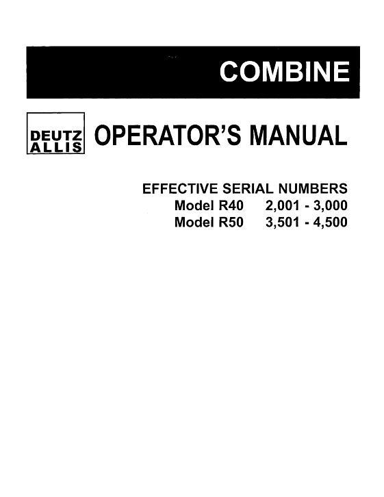 AGCO R40 (sn 2001-3000) R50 (sn 3501-4500) Combine Operator Manual 71360313 English