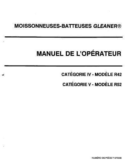 AGCO R42 R52 (1993, 1994, 1995) Operator Manual 71370338 French