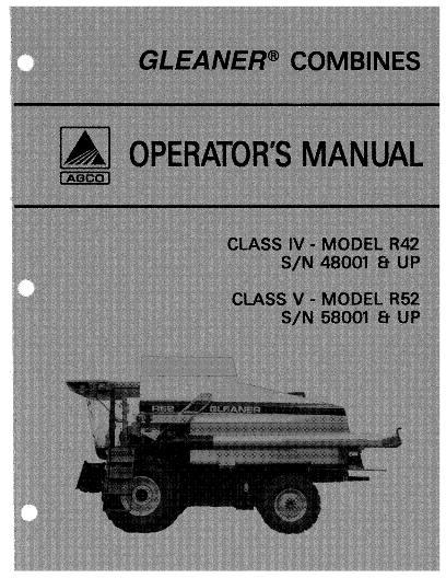 AGCO R42 (eff sn 48001-48999) R52 (eff sn 58001-58999) Combine Operator Manual 71376047 English