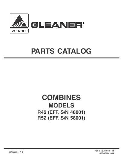 AGCO R42 (eff sn 48001) R52 (eff sn 58001) Combine Parts Book 79019341B English