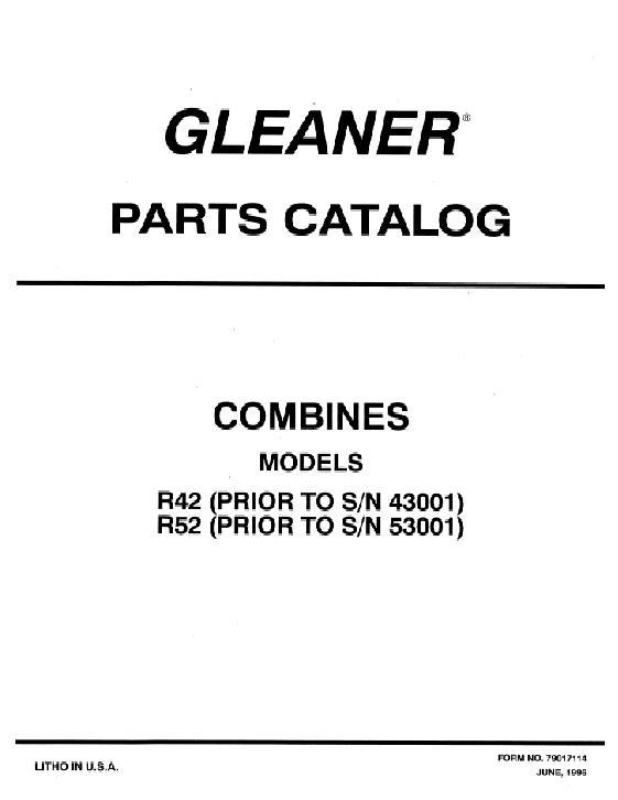 AGCO R42 (prior sn 43001) R52 (prior sn 53001) Combine Parts Book 79017114 English