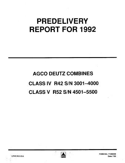 AGCO R42 (sn 3001-4000 R52 (sn 4501-5500) Predelivery Guide Operator Manual 71366438 English