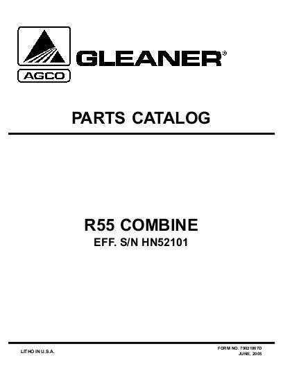AGCO R55 Combine (eff sn HN52101, 2004) Parts Book 79021867D English