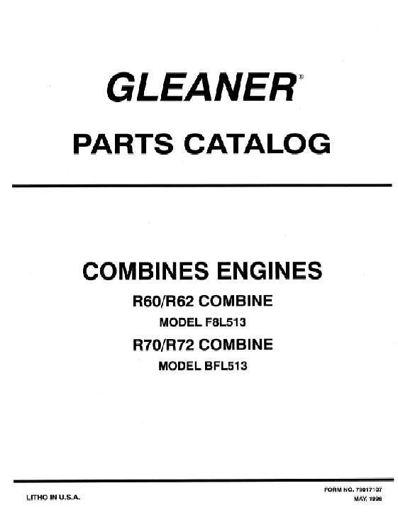 AGCO R60 R62 R70 R72 Combine Engine (B FL513 air cooled) Parts Book 79017107 English